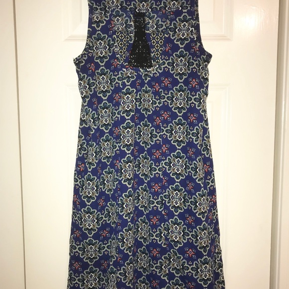 Blue Patterned Mini Dress with POCKETS - Picture 3 of 4